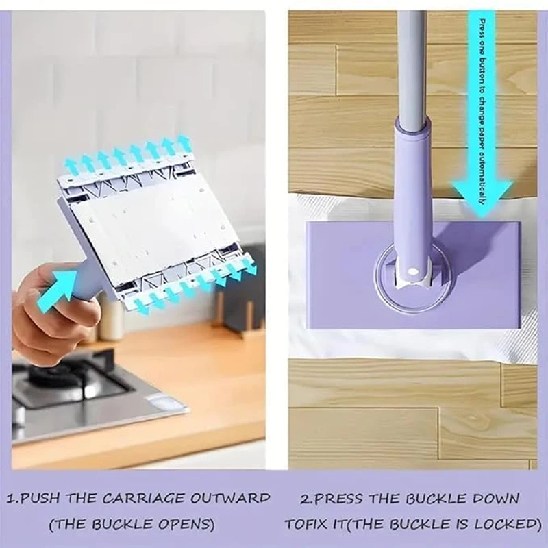 51A2nWV6tUL 1 Flat clip mop with extendable handle and colorful reusable microfiber cloth pads for floor and corner cleaning.