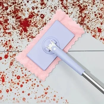 Flat clip mop with extendable handle and colorful reusable microfiber cloth pads for floor and corner cleaning.